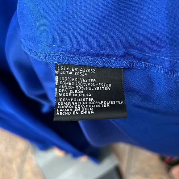 Betsy & Adam Blue Prom Gown Sz 8 VNeck Spaghetti Straps Tie Backless Pleated - Picture 7 of 15